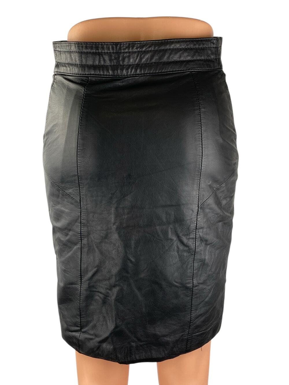 Disguise 100% Leather Black Zip Up High Rise Mini Bodycon Pencil Skirt Size XS